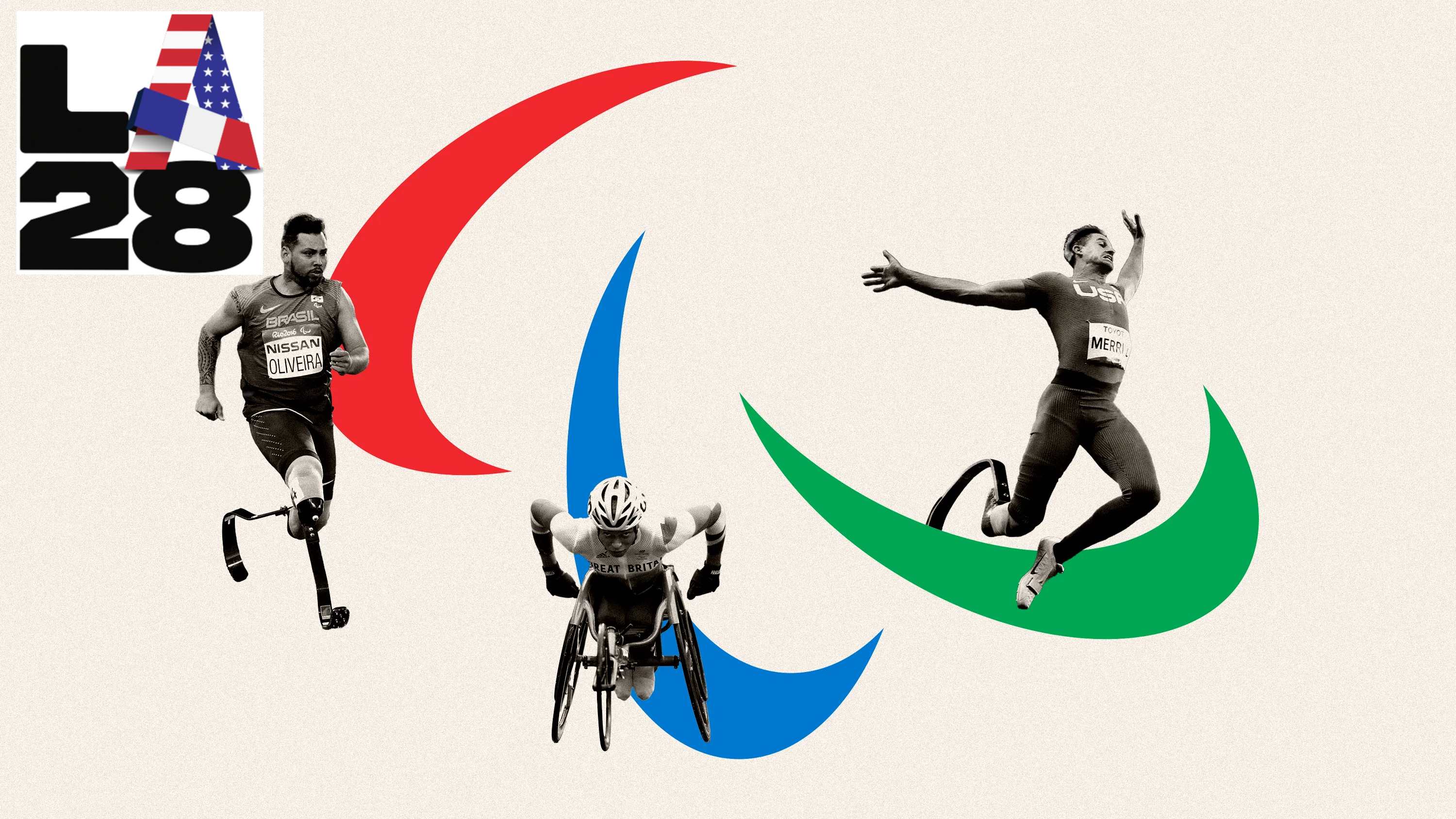 LA 2028 Paralympics promotional image featuring adaptive athletes